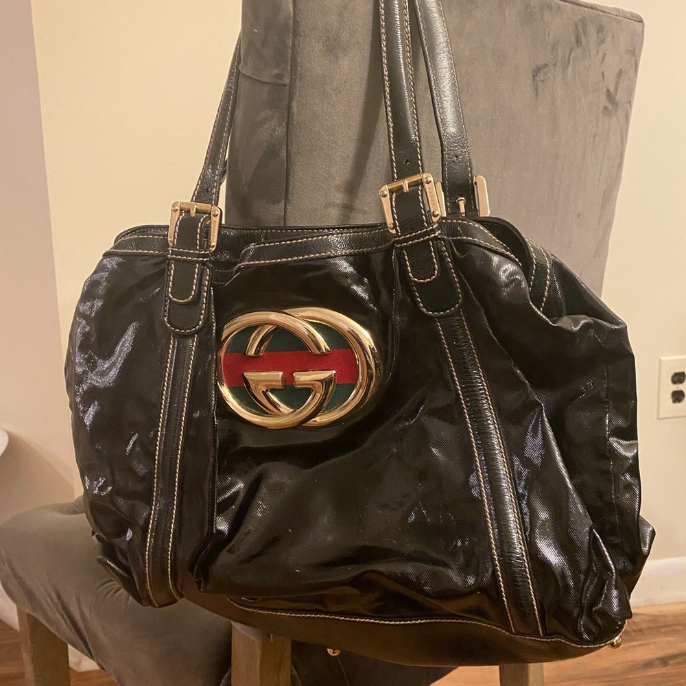 Vintage Gucci Black Leather Handbag.